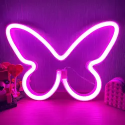 1PC Butterfly Neon Signs USB or 3-AA Battery Powered Neon Light LED Lights Table Decoration for Kids Bedroom Wall Birthday Gift