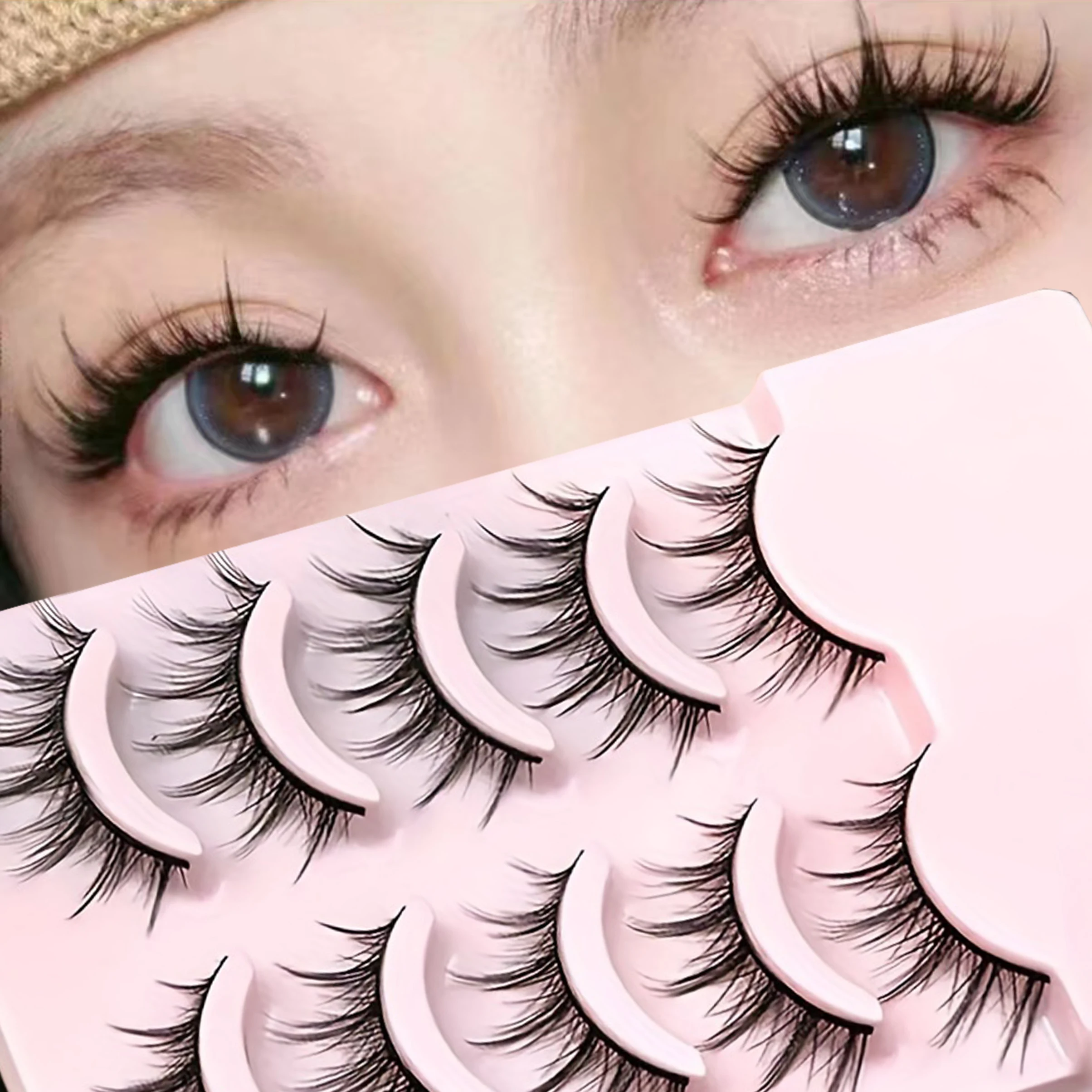 5 Pairs of Cartoon Style 3D False Eyelashes Fluffy and Soft for Natural Looking, Enhancing Makeup with Cross Lash Design