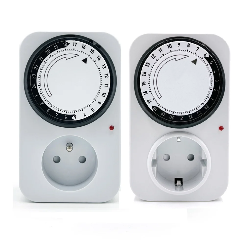 Germany or France Plug Mechanical Timer Socket 24-Hour Cycle Automatic Switch Electrical Outlet Support 16A 3680W High-Power