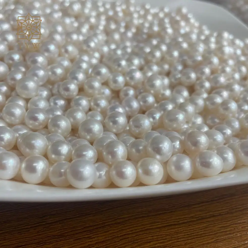 50pcs/Bag No Hole ! Natural Freshwater Pearl Slightly Round White Loose Bulk Beads For Earring Bracelet Necklace Jewelry Making