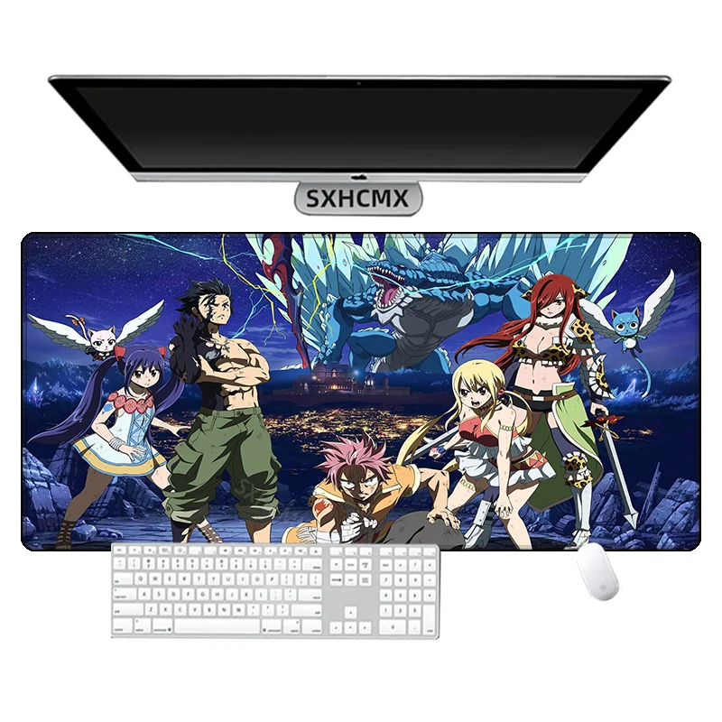 Large Gaming Mouse Pad Anime Fairy Tail Gamer Desk Pad Computer Gaming Accessories Stitch Edge Natural Rubber Keyboard Mat