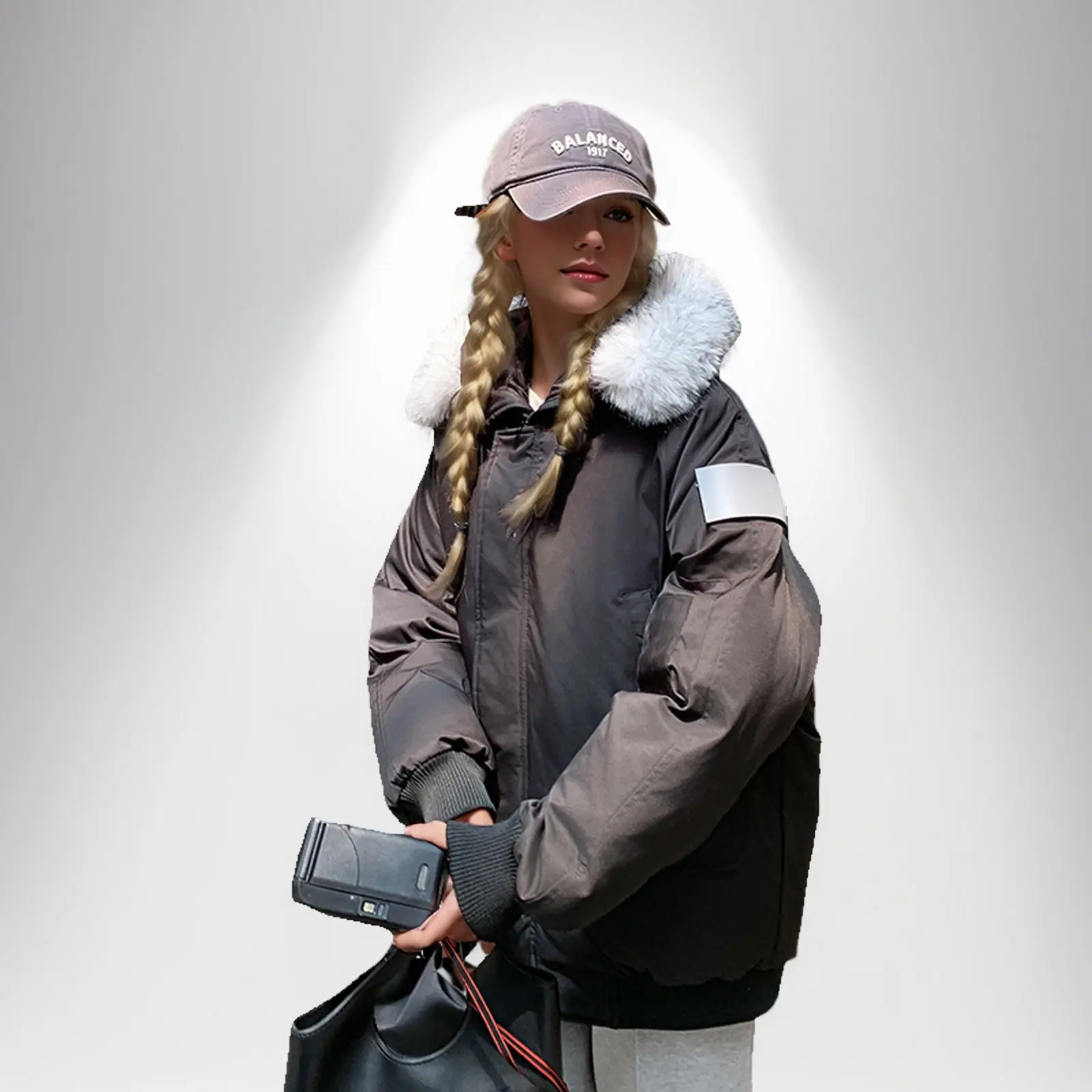 

Parkas White Womens Winter French Style Collared Silky Round Neck Puffer Cute Woven Wrapped Gym Sherpa Decorative Overcoats Girl