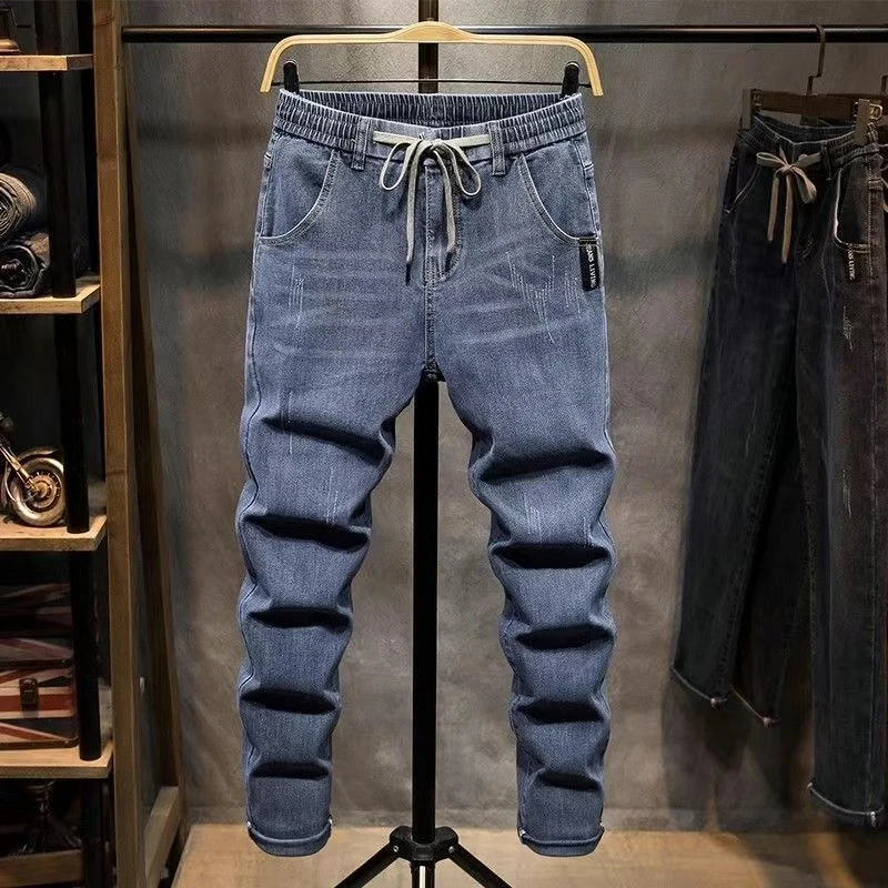 Spring Autumn Cargo Jeans Men Streetwear Denim Jogger Pants Men Baggy Harem Jean Trousers Elastic waist slim Straight-leg pants