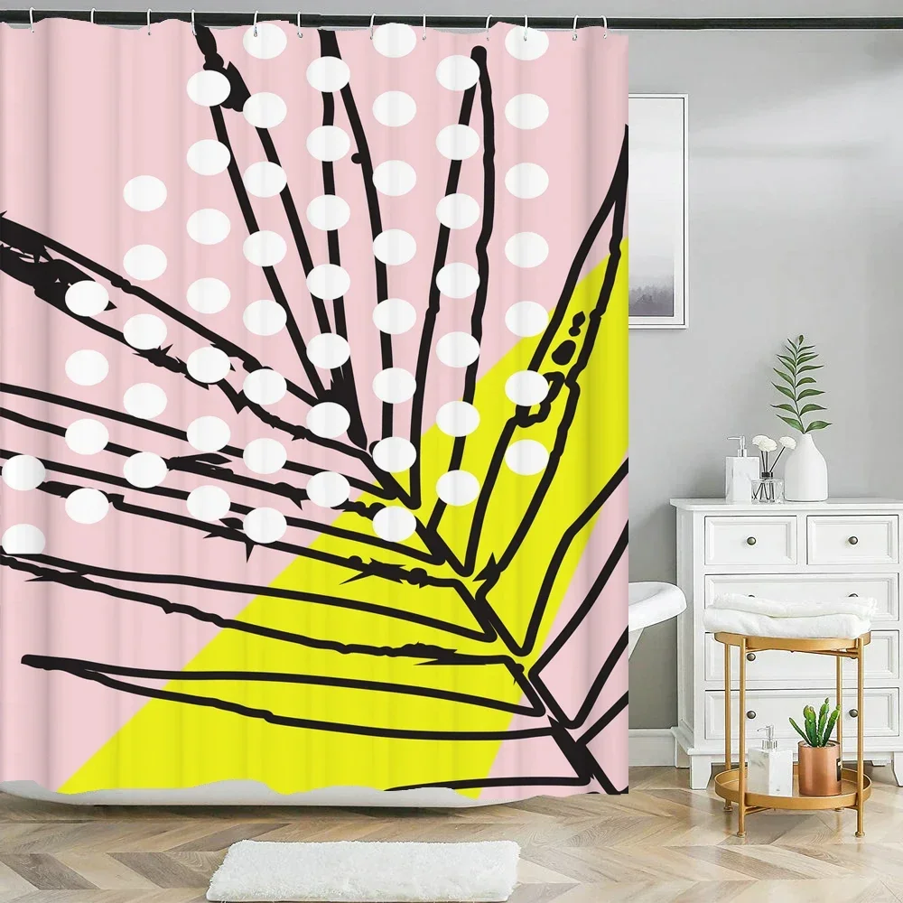 Abstract Art Shower Curtain Cartoon Green Plant Leaves 3D Print Funny Pattern Bath Screen Waterproof Polyester Background Decor