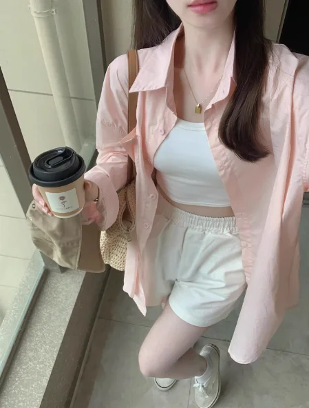 

Waed Cotton Long Sve irt Women's Casual Sle Summer New Simple Outdoor Sun Protection Outerwear Pure Color