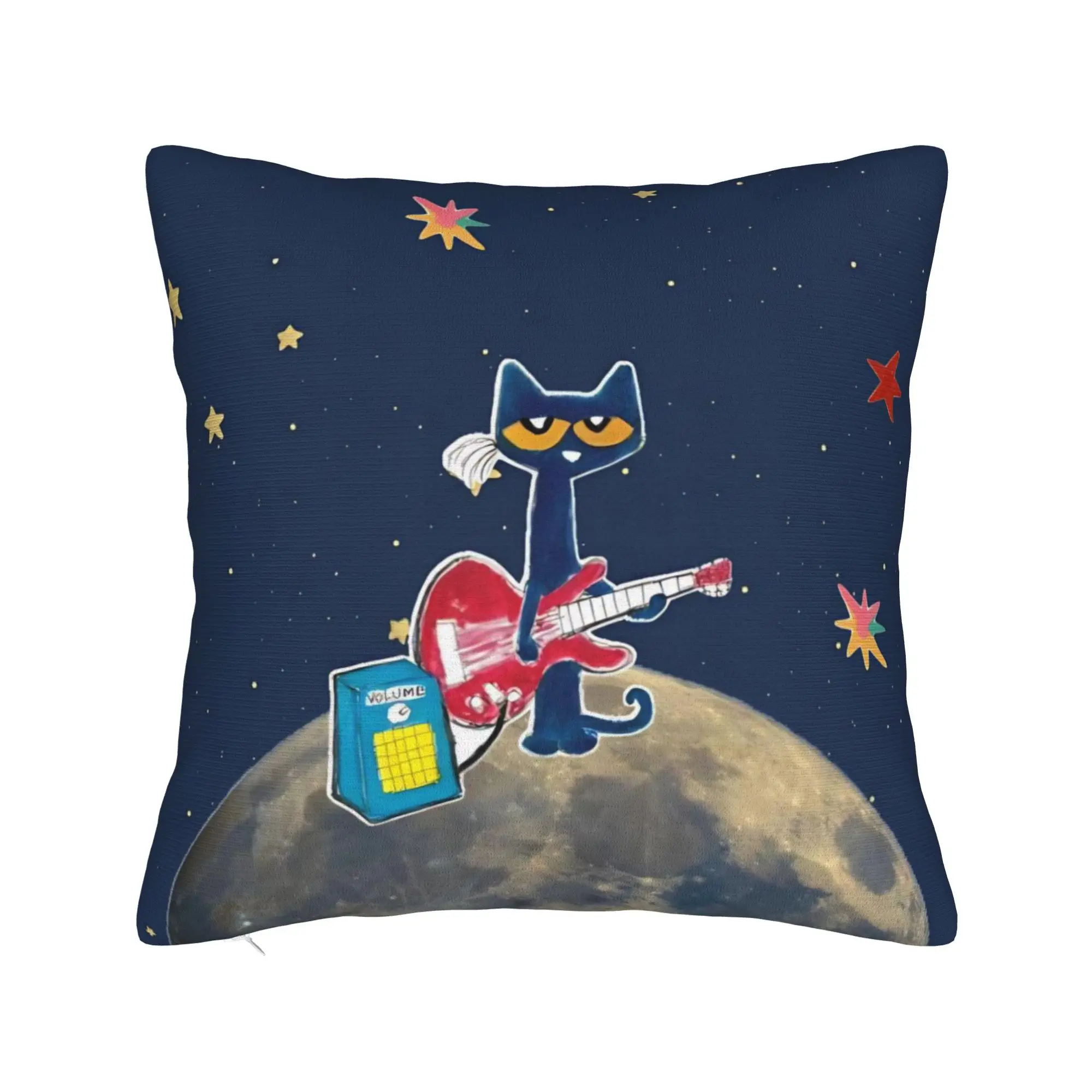 Pete The Cat Cartoon Space Guitar Square Pillowcases Polyester Couch  Cushion Case Funny Decorative Pillowcase 40*40