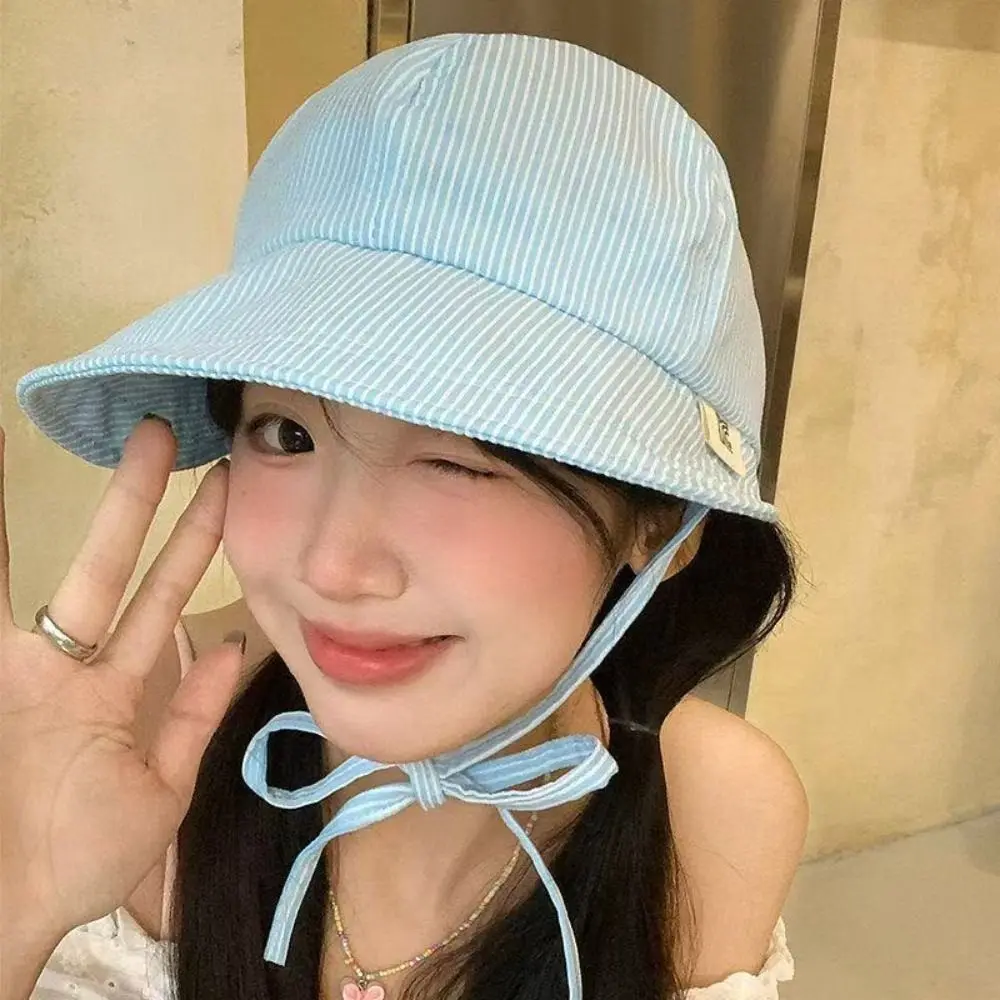 

New Japanese style Striped Hat Quick-drying Lightweight Sun Protection Hats Sweet Y2k Fisherman's Caps For Women