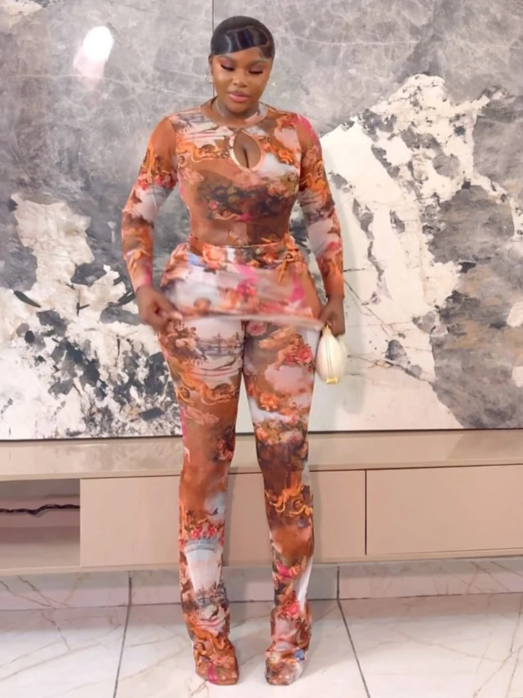 

Nibber хипстерский сексуальный комбинезон с ярким принтом, женский прозрачный полый кокетный комбинезон для клубной деятельности, полуночные вечерние комбинезоны