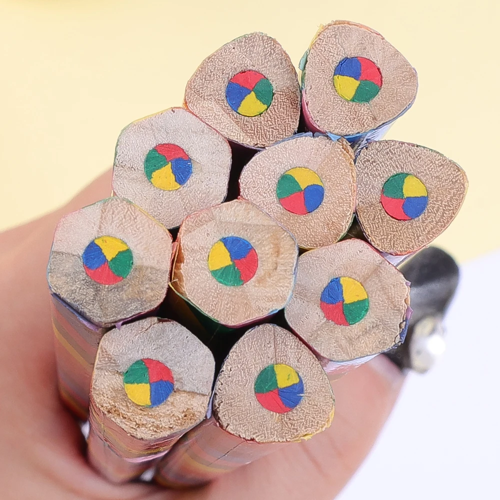 Crayon de couleurs arc-en-ciel en bois pour enfants, école, Graffiti, dessin, peinture, crayons de couleur, stylos d'écriture hexagonaux triangulaires en bois