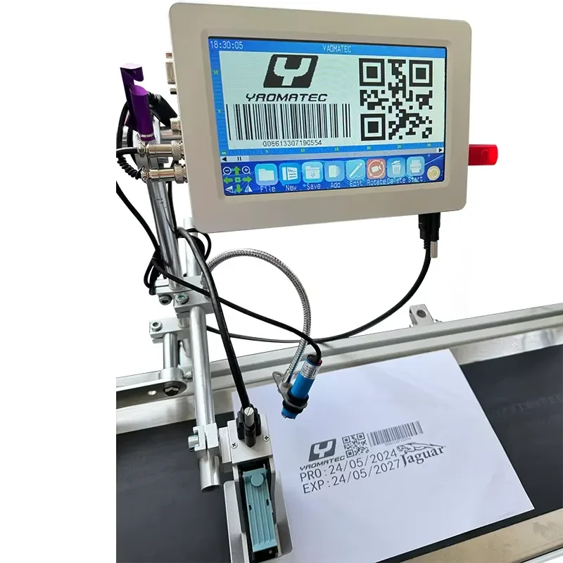 YAOMATEC 7 Inch 12.7mm Automatic Coding Machine for Expiry Date Printing Online Inkjet TIJ Printer Supporting 28 Languages