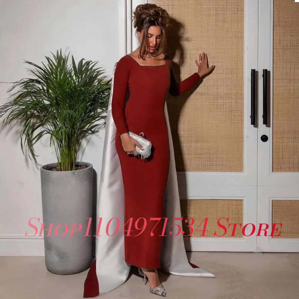 Robe de soirée en Satin et cristal, tempérament personnalisé, haute qualité, manches longues, col rond, longueur au sol, robes d'occasion sur mesure