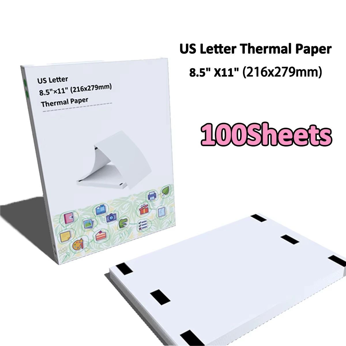 100 hojas de papel térmico con letras estadounidenses, 8,5x11" (216x279mm) para impresoras inalámbricas A40/X8/M08F/S8/MT810