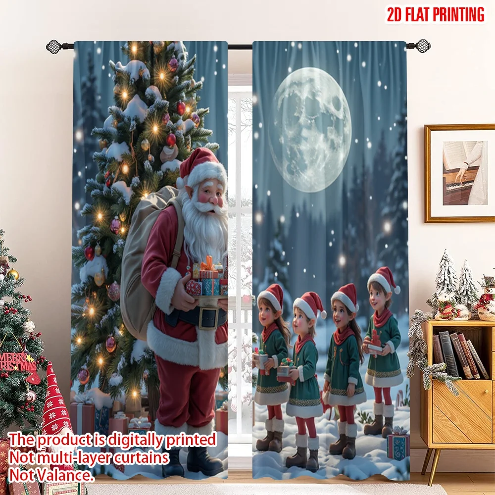 

2pcs 2D flat printing Merry Christmas Party Curtains Santa Claus Snowman Christmas Party Fabric Without Electricity Holiday