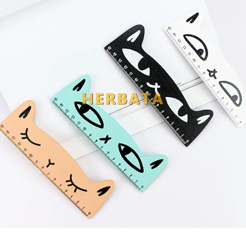 1PC Kawaii Cat Design Ruler Funny Stationery Wooden Rulers Office Accessories School escolar Kids Study Supplies