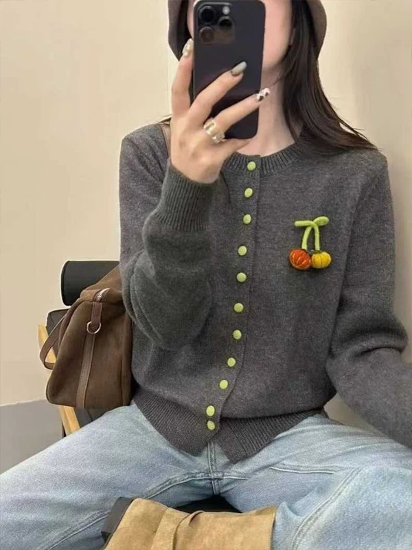 

Fashionable round Neck Knitted Sweater Coat Women's Loose Stylish Versatile Slimming Cardigan Autumn New Style Korean Style