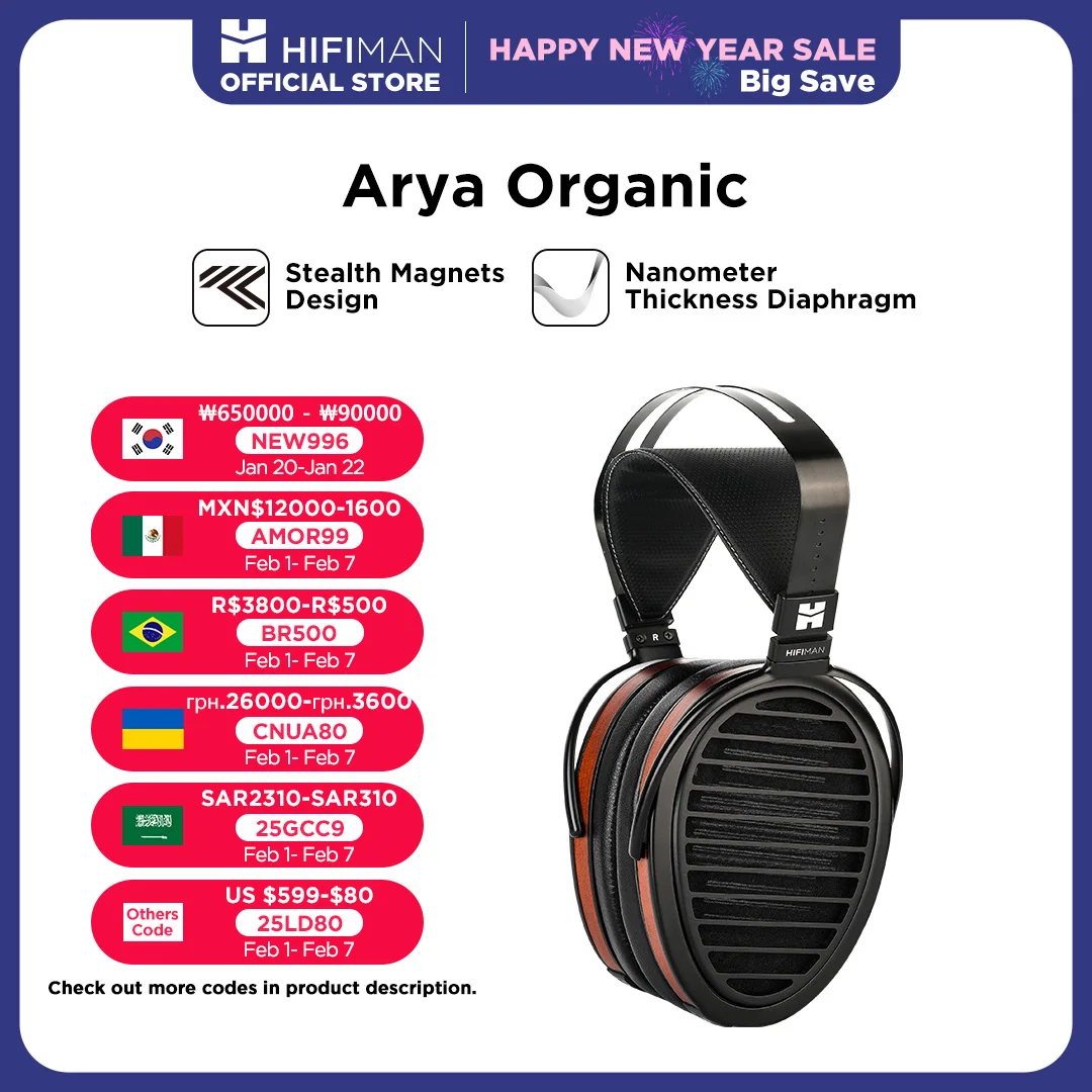 HIFIMAN Arya Organic Full-Size Over-Ear Open-Back Planar Magnetic Headphone with Stealth Magnets for Audiophiles, Home & Studio