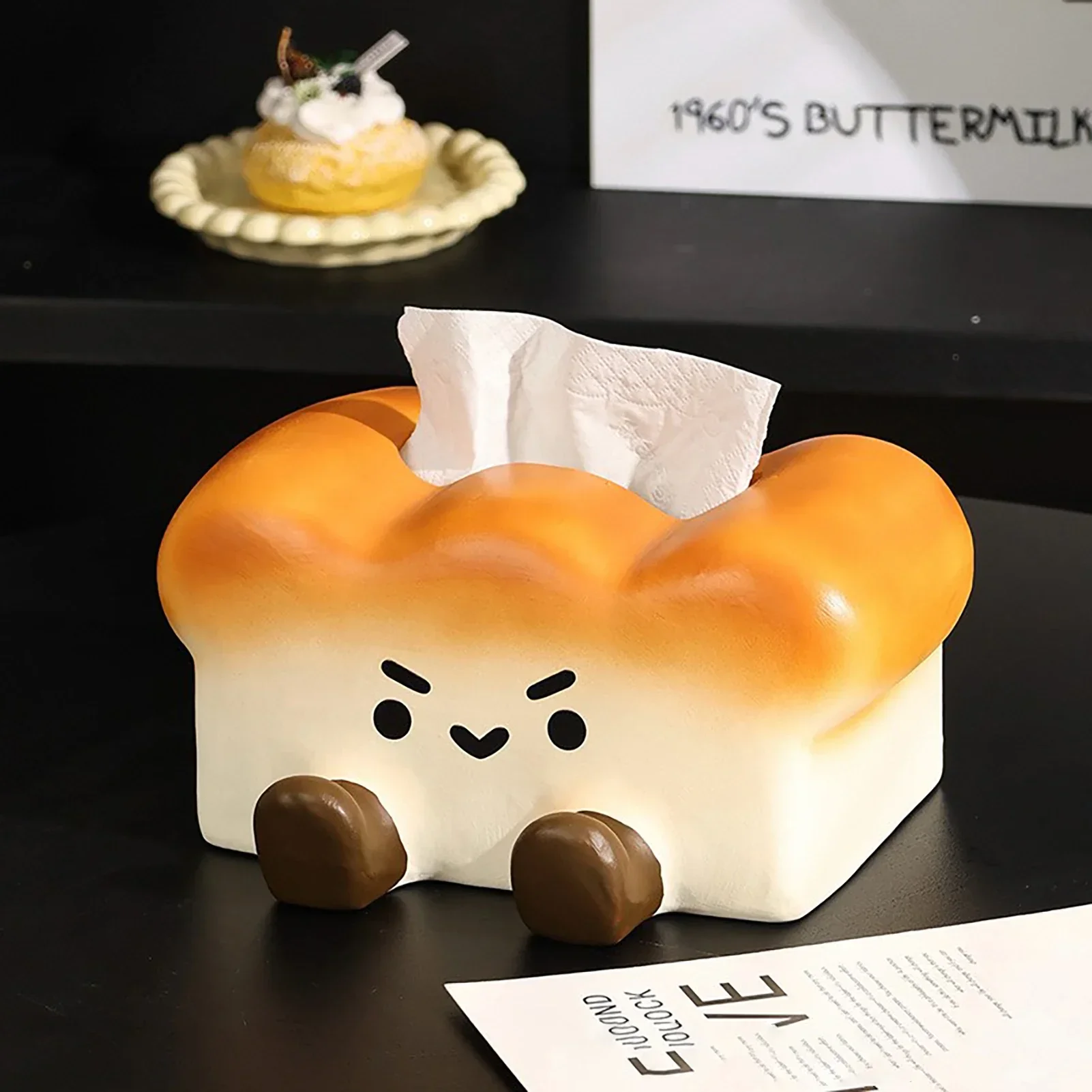 

Toast-Shaped Ceramic Tissue Box with Phone Holder Cute Cartoon Ceramic Tissue Case for Living Room Dining Room Bedroom