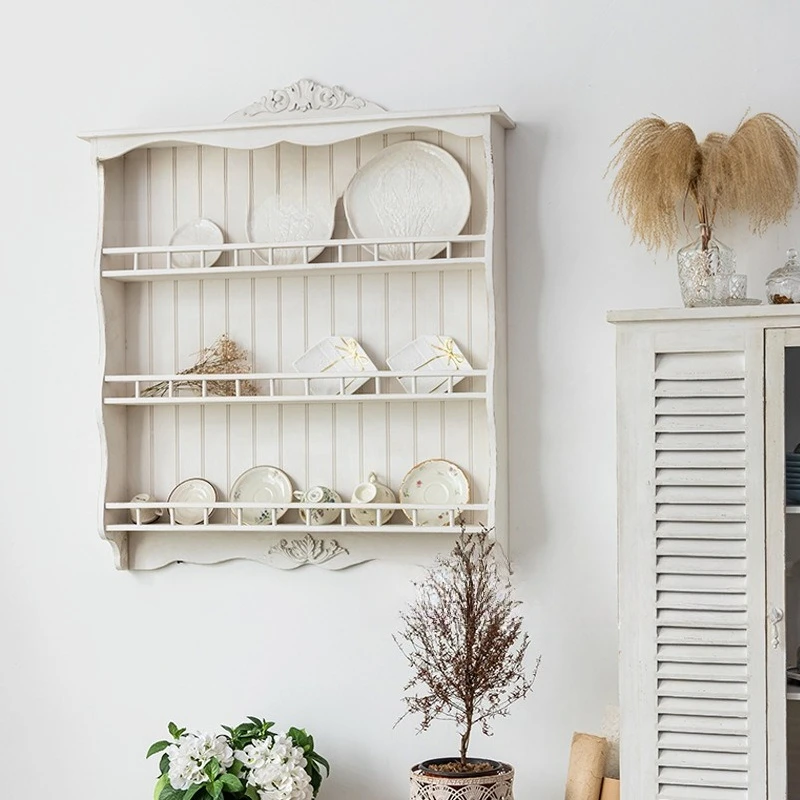 You can live French-style solid wood shelves Wall-mounted kitchen dishes Doorless open wall Multi-layer storage Wall hanging