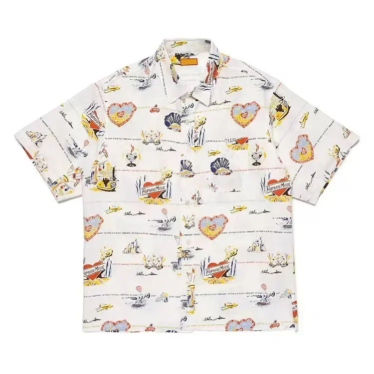2026 new Human Made Japanese full printed badge short sleeved shirt Hawaii beach shirt