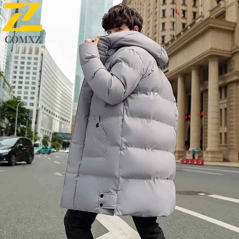 COMXZ New Plus Size Men Cotton - Padded Jacket Hooded Mid - Length Autumn Winter Warm Thickened Simple Waterproof Windproof Coat