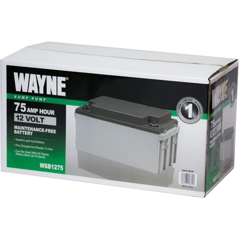 WSB1275 75Ah Maintenance-Free Battery Recommended for Wayne ESP25, Wayne WSS30VN and Wayne Basement Guardian