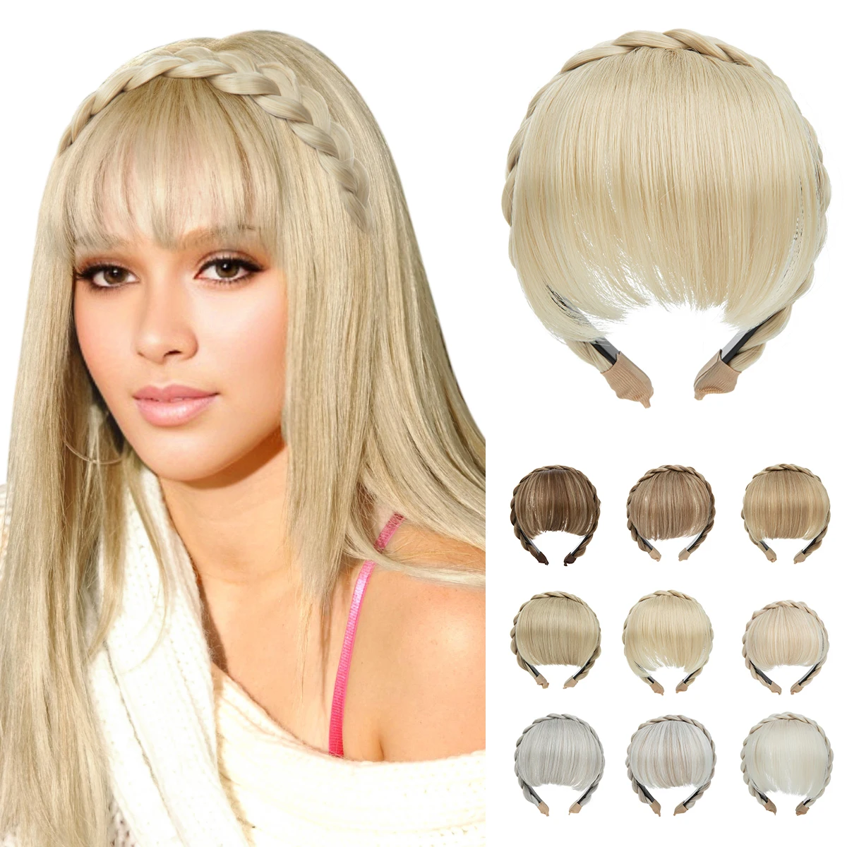 Synthetic Headband Bangs Extension Fake Hair Blunt Fringe without Long Sides For Women Natural Flase Black Brown Blonde Bang B11