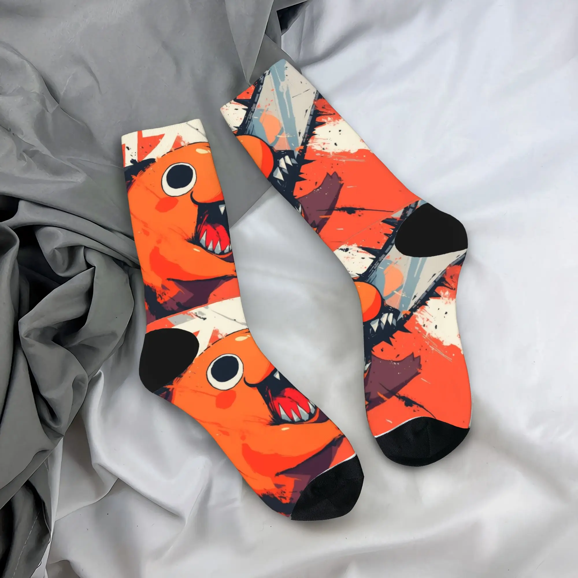 ถุงเท้าลายอนิเมะ Chainsaw Man ของ Pochita ถุงเท้าฤดูใบไม้ร่วง ถุงเท้าผู้ชายแบบนุ่ม ระบายอากาศได้ดี ลายพิมพ์สเก็ตบอร์ด กันลื่น