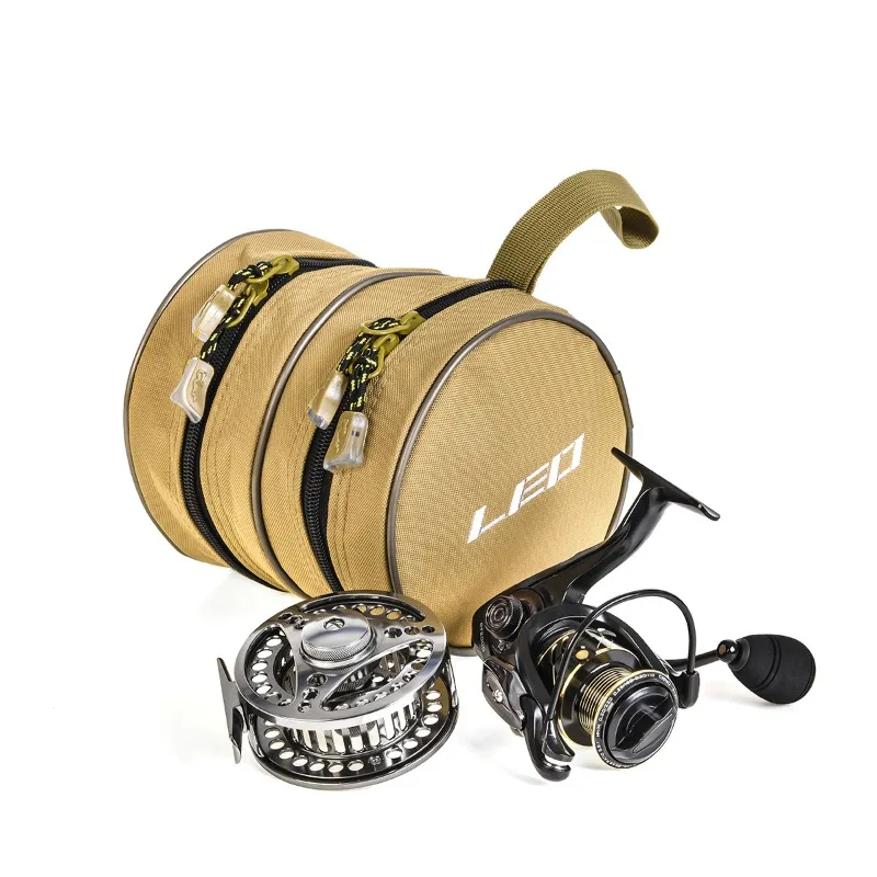 Canvas Round Fishing Reel Bag, Durable Storage Organizer for Tackle Tool Pouch, Versatile Single/Double Layer Fishing Gear Case