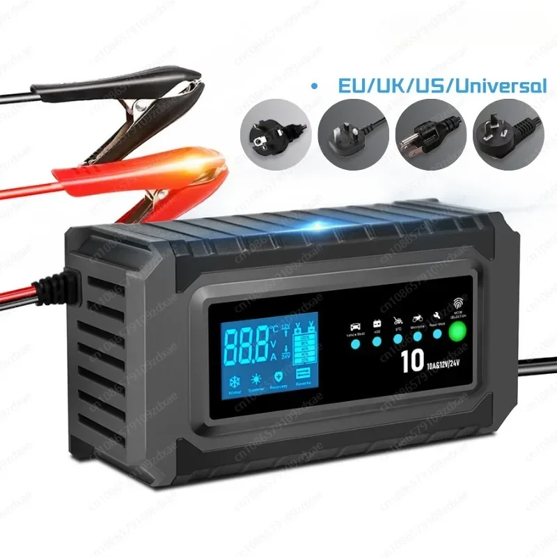 12V-24V 200W smart Car Battery-Charger Full Automatic 10A Digital Car Battery Charger Pulse Repair for AGM GEL WET Lead Acid