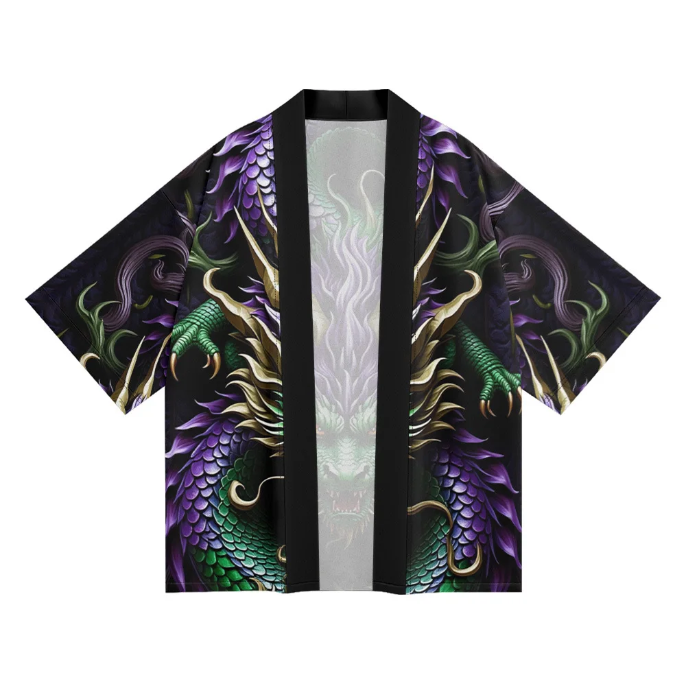 سترة هاراجوكو مطبوعة بالتنين كيمونو ملابس الشارع للرجال والنساء سترة كوسبلاي هاوري يوكاتا للشاطئ على الطراز الياباني مقاس كبير