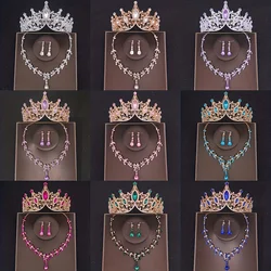 Luxury Crystal Crown Necklace Earring Set Rhinestone Bridal Jewelry Set Bridal Wedding Hair Accessories Jewelry Crown Tiara Set
