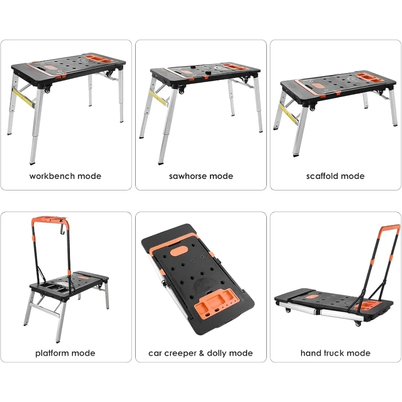 TLGREEN Multifunctional Folding Work Table, 7 in 1 Work Benches for Garage, as Portable Workbench, Sawhorse, Scaffold, Platform