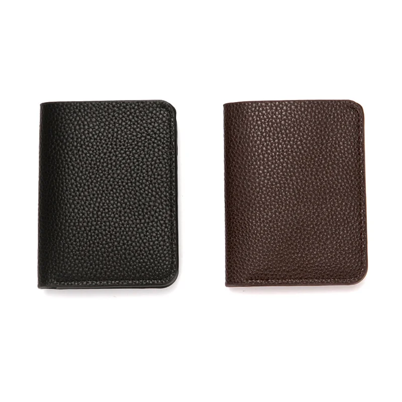 PU Leather Men Wallet Thin Small Credit Card Holder Lychee Pattern Coin Purse