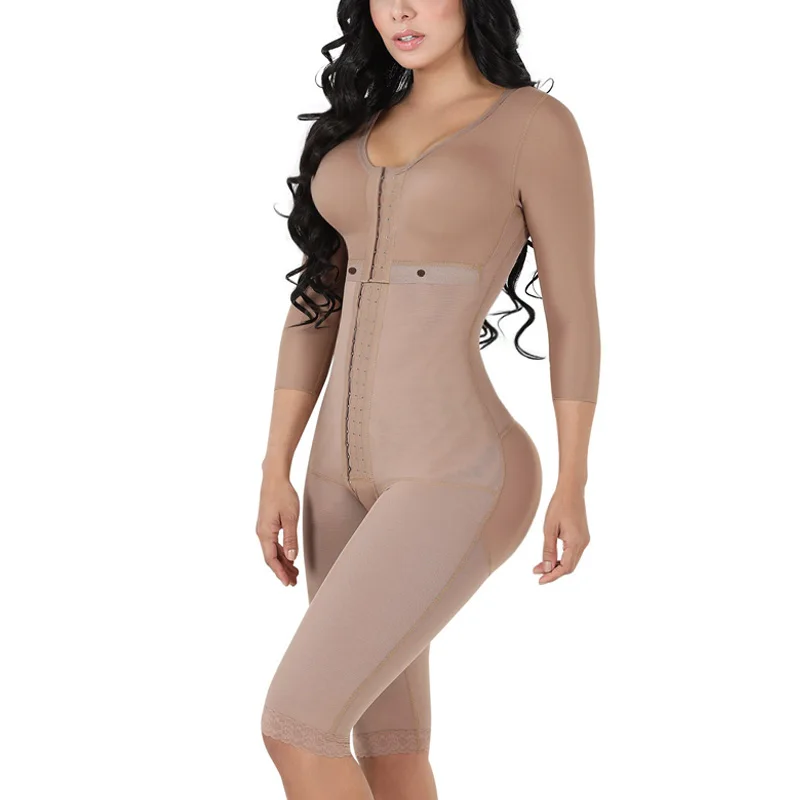 Fajas Long Bodyshaper With Brassier And Sleeves Flatten Abdomen Waist and Hips Three-breasted Full Body Shaper Tummy Control