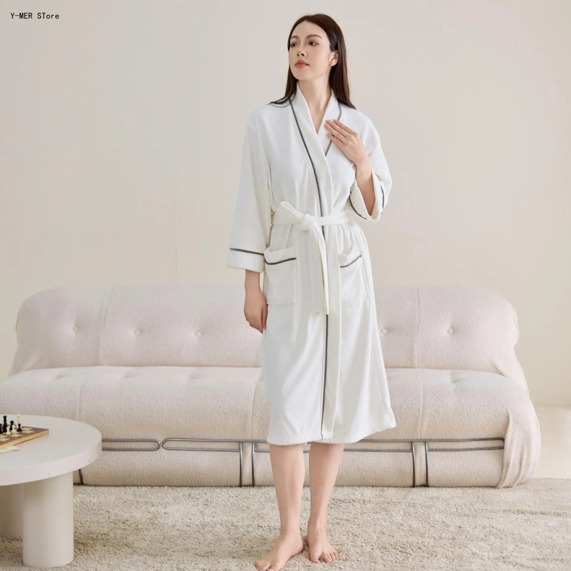 Terry Cloth Bathrobe Unisex Couple Robe Water Absorbent Spa Robe for Hotel Beauty Salon Homestay Soft Loungewear Sleepwear