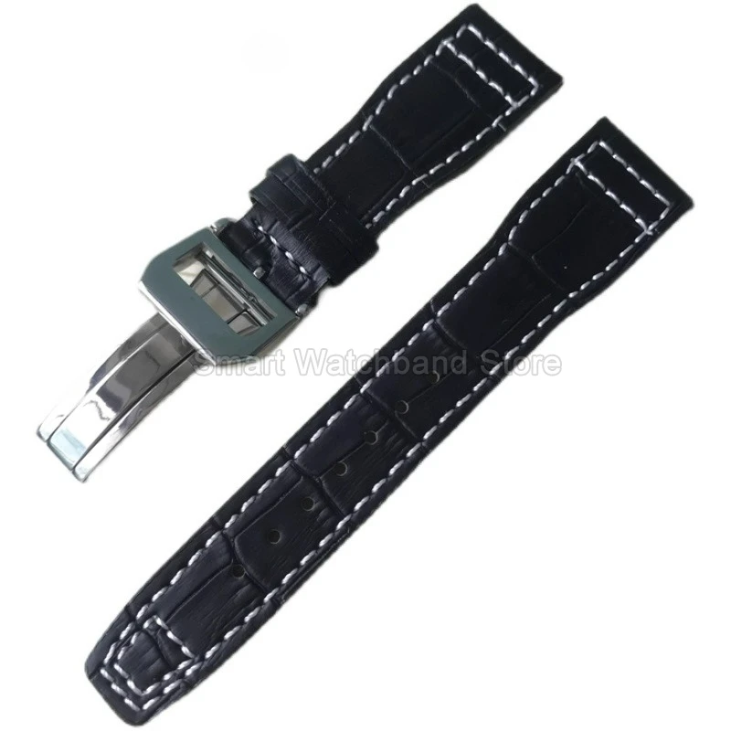 واجهة خاصة باللون الأسود والأزرق لساعة IWC Le Petit Prince Mark 18 Spitfire من الجلد الطبيعي بإبزيم خاص وخياطة دقيقة