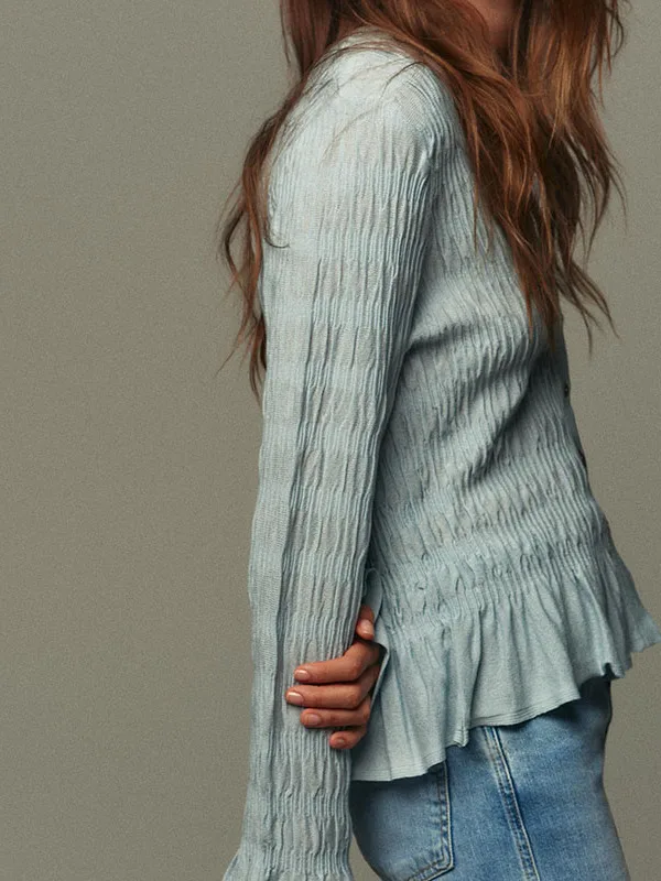 

Sweet Folded V-ne Long Sve Вязаный тюре Новый осенний женский модный кардиган из мягкого материала для женщин