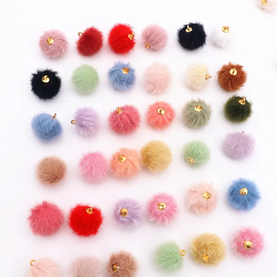 10PCS 15mm Plush Fur Covered Ball Beads Charms DIY Pompom 1.5cm Beads Pendant for Necklace Bracelet Earring Jewelry Making