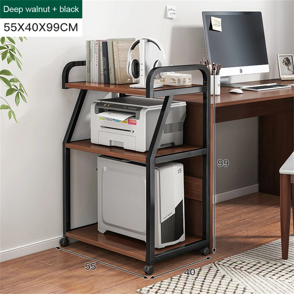 Soporte para impresora con estante de almacenamiento, carrito para impresora de 3 niveles con ruedas, mesa de almacenamiento móvil multifuncional, soporte para torre de computadora