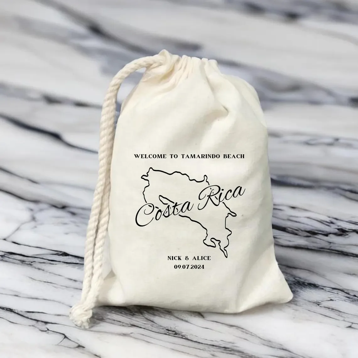 Custom Welcome To Tamarindo Bag, Destination Wedding Favors, Costa Rica Country Outline Map Bag, Tamarindo Beach Wedding Party F