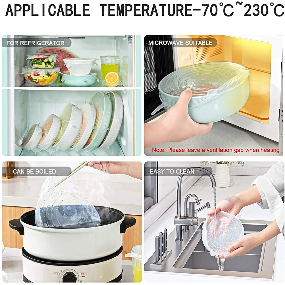 6PCS Food Silicone Cover Fresh-keeping Stretch Lid Reusable Airtight Cap Wrap Kitchen Accessories Refrigerator Storage