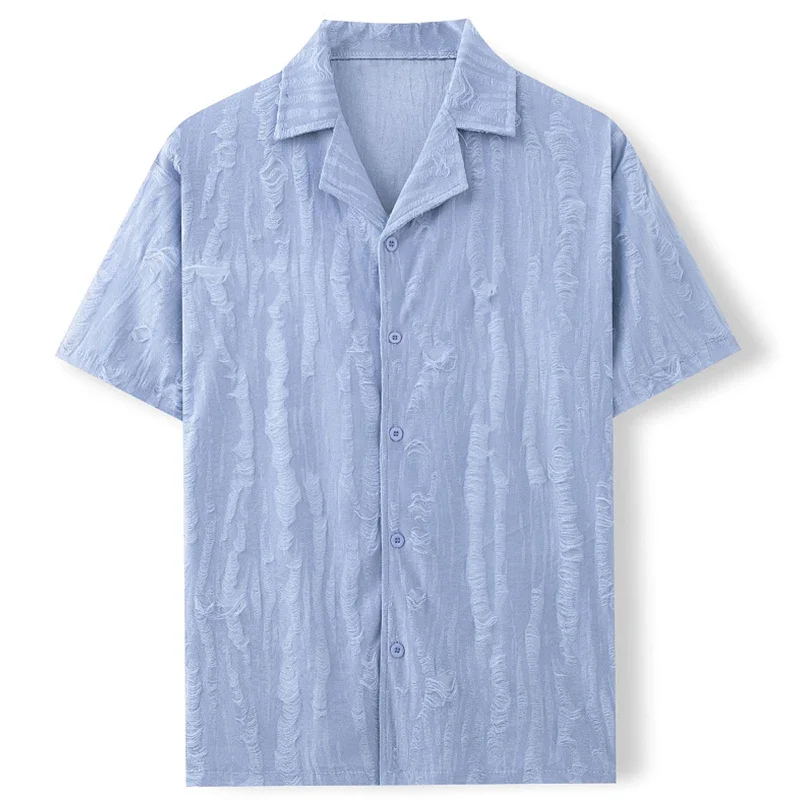 New men's fashion special offer luxury high ironing suit Grain collar half sleeve shirts ample Streetwear casual plain color