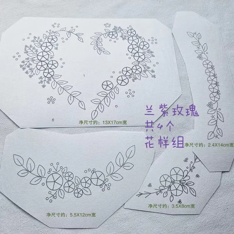 Chinese Hand Embroidery Starter Kit - Rose Design with Water-Soluble Pattern Paper, Iron-On Backing, Thread for DIY