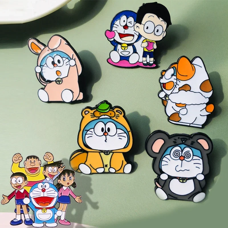 Japanese Anime Doraemon Metal Brooch Enamel Pins Fashion Badge Hat Backpack Accessories Christmas Gift