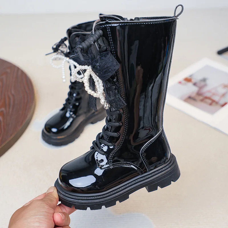 Botas Fashion Girls' Shoes 2025 Winter New British Style Kids Long Leg Leather Boots Comfort Non Slip Girls Snow Boots Zapatos