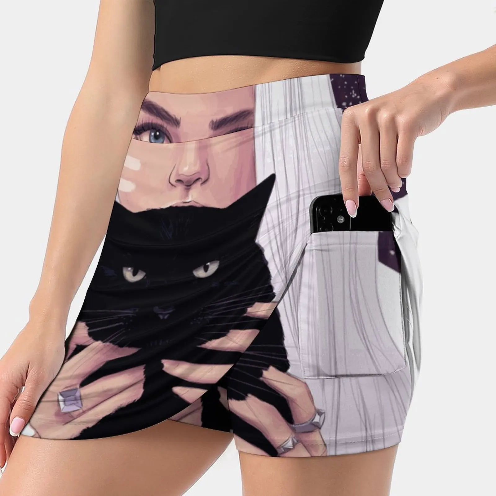 

Catalyna Women'S Fashion Sporting Skirt With Pockets Tennis Golf Running Skirts Cat Black Cat Portrait Female Galaxy Stars