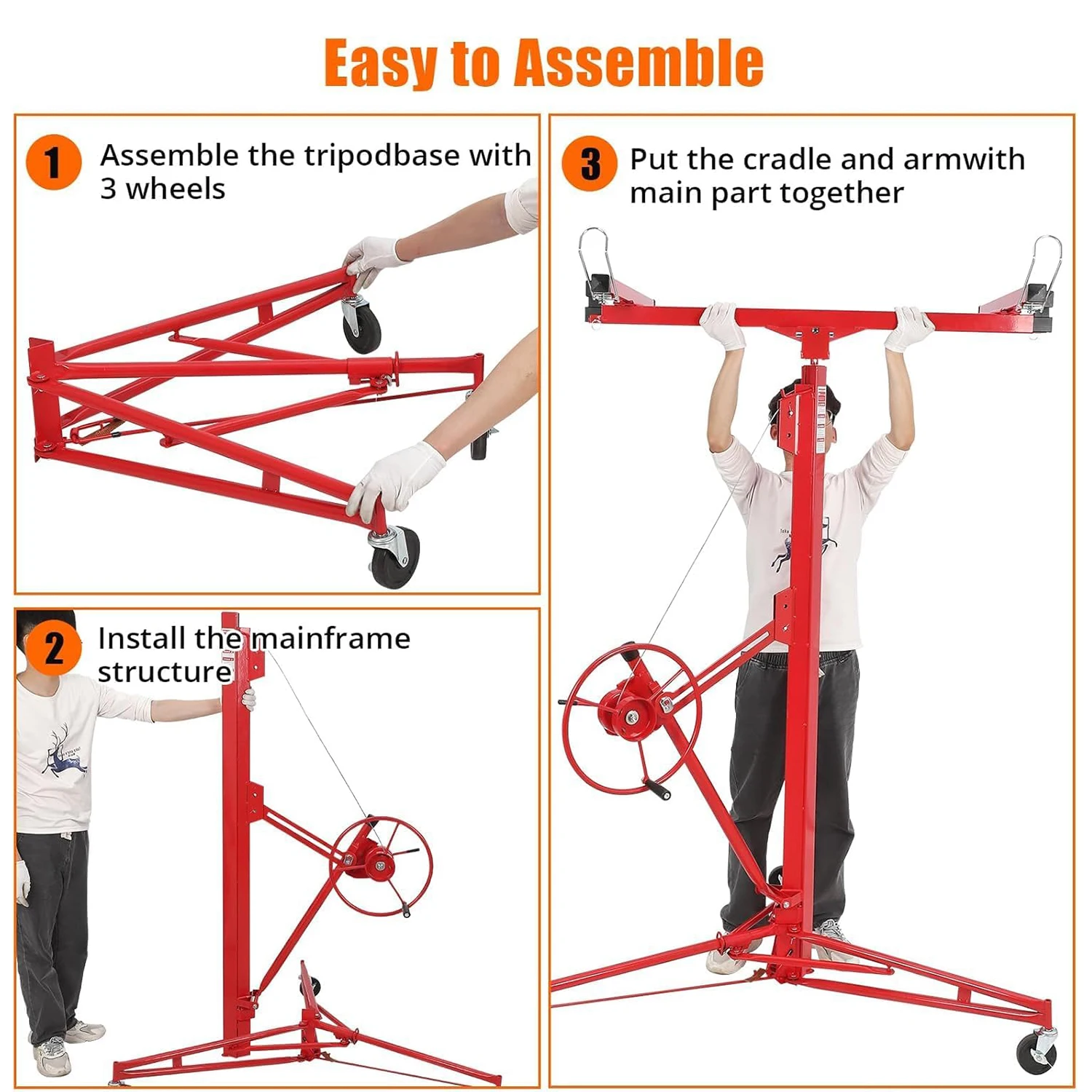 16 FT Drywall Lift Panel Rolling Hoist Jack Lifter with Lockable Wheels Adjustable Drywall Jack Lift for Home Improvement