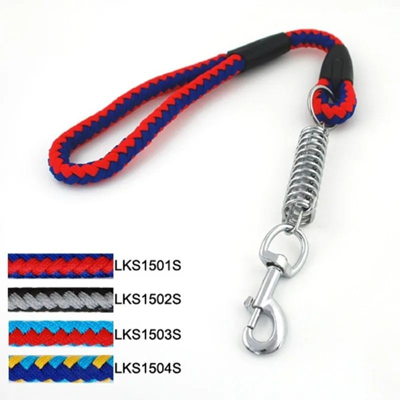 

Pet Products Dog Supplies Leads 2 Color Nylon 15mm Short Round Strap Traction Rope Alloy Spring Knitting Lead 4pc/lot