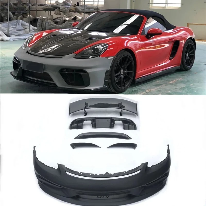 

For Porsche Boxster Cayman 718 Change Gt4 Carbon Fiber Front Bumper Rear Diffuser Spoiler Air Vents Cover Body Kit