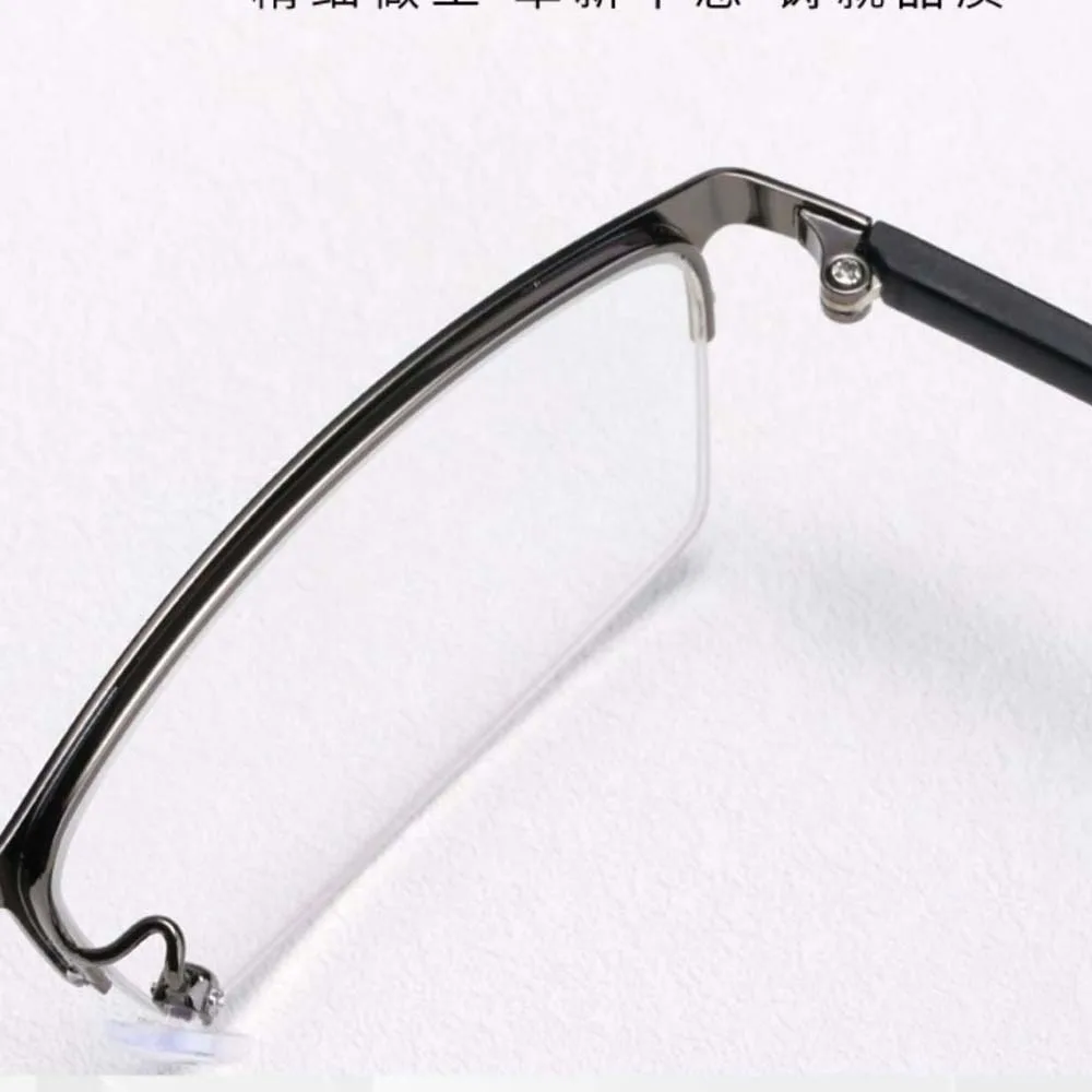 Transparente Anti-Blu-ray-Brille, PC-Legierung, halber Rahmen, Business-Brille für Kurzsichtigkeit, Kostümzubehör, HD-Lesebrille für Herren, Studenten – Detail 5